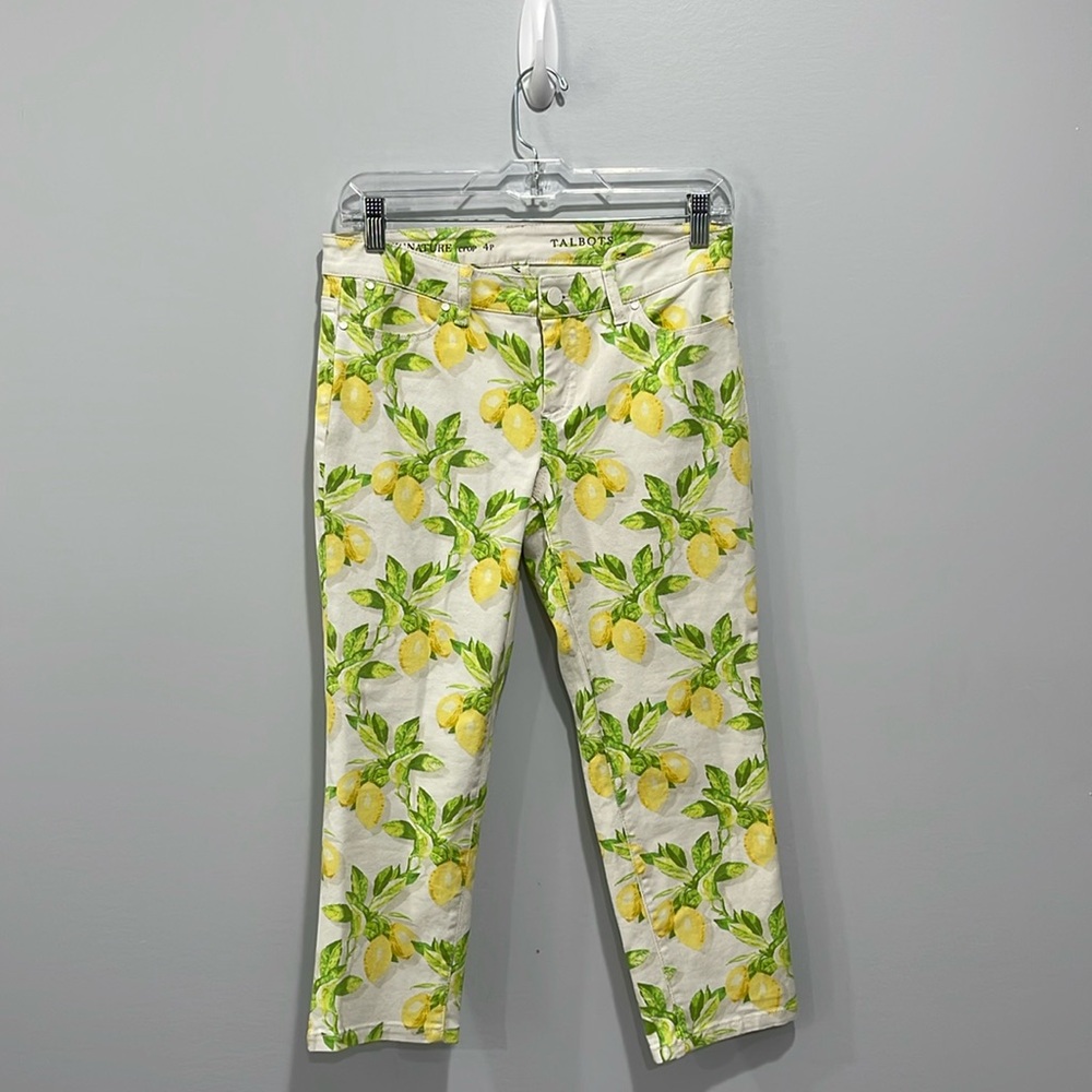 Talbots size 4 petite signature crop pants lemon print NEW
